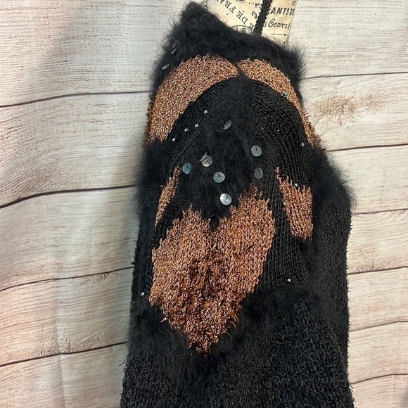 Vintage Sweater Retro 1980’s Faux Fur Metallic Sequins Ferran-Miesse - Picture 5 of 8
